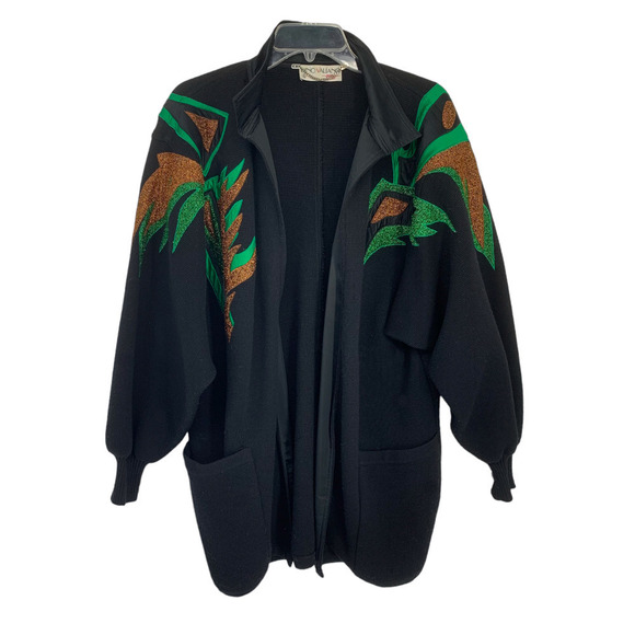 Vtg 80's Dino Valiano Applique Balloon Sleeve Knit Sweater Jacket Sz DE 36 US 8 - Picture 3 of 8